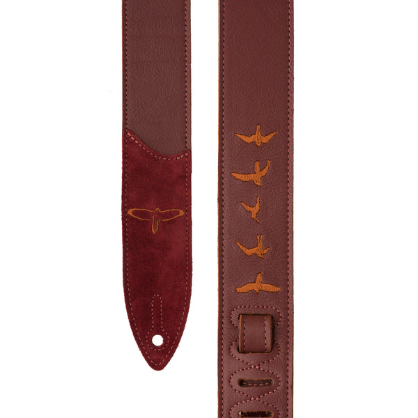 PRS Premium Leather Strap Birds Emroidery Burgundy ACC-3167